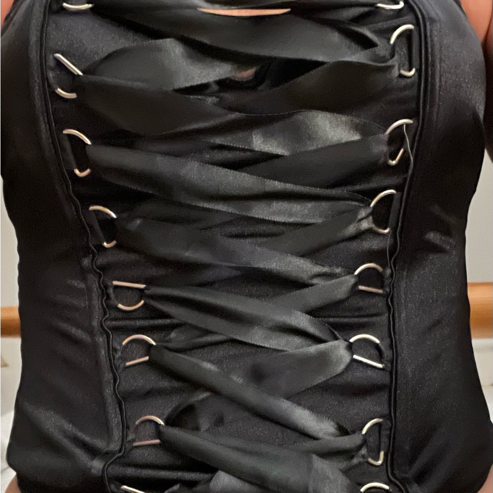 Black Lace-Up Corset Top